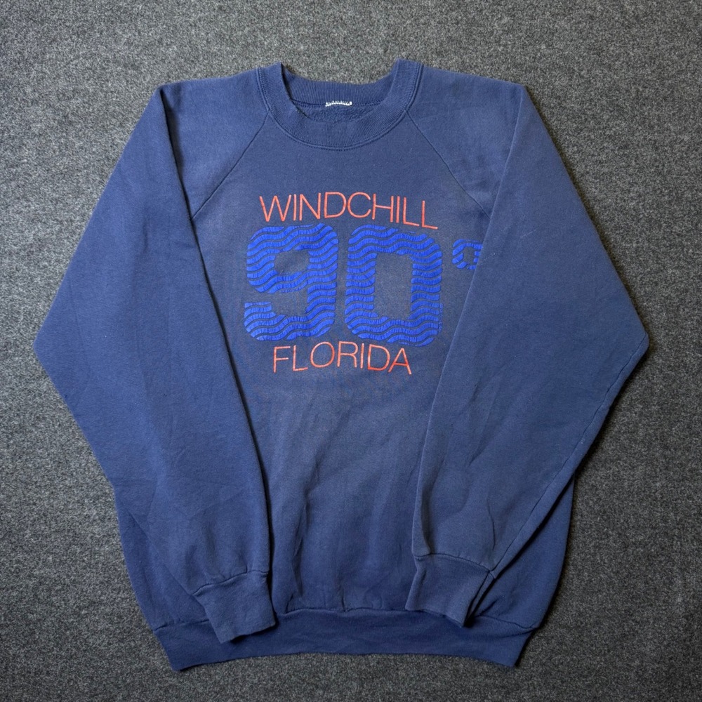 Vintage Sweatshirt Mens XL Navy Windchill 90 Florida Puff Print Raglan Retro